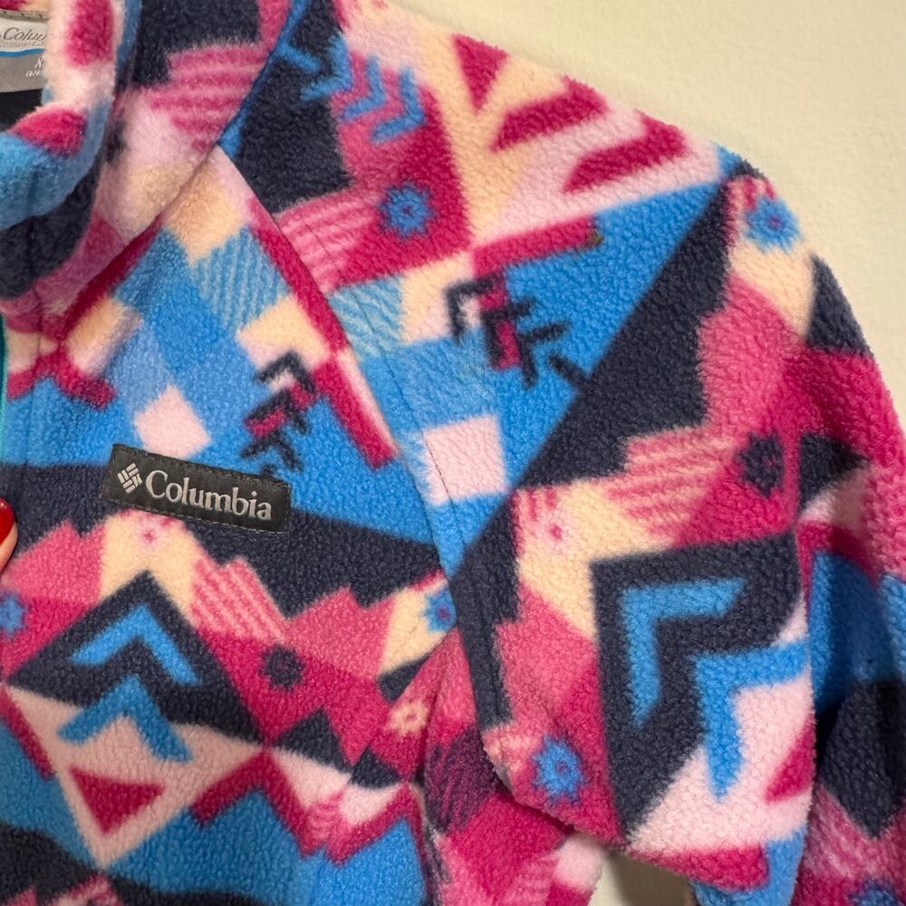 Columbia Girls Full Zip Up Fleece Jacket Pink Blue Kids Size Extra Small 6-6X - Picture 3 of 8